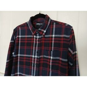 Vintage Michiko Koshino London Button Shirt Mens L Long Sleeve Flannel Plaid Red